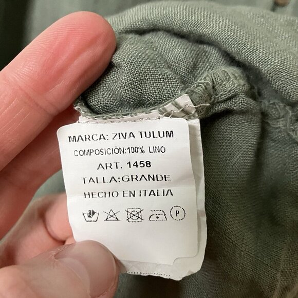 Linen Blouse Womens L Sage Green Button Up Made in Italy Coastal Spring - Picture 2 of 6